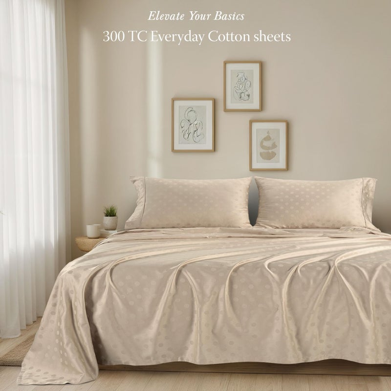 Threadmill Cotton Queen Sheet Set | 100% Cotton Sheets for Queen Size Bed | Damask Jacquard Queen Bed Sheets Set with 16â€ Deep Pocket | Soft Sateen Weave 4-Piece Cooling Bedding Set | Beige - Image 2